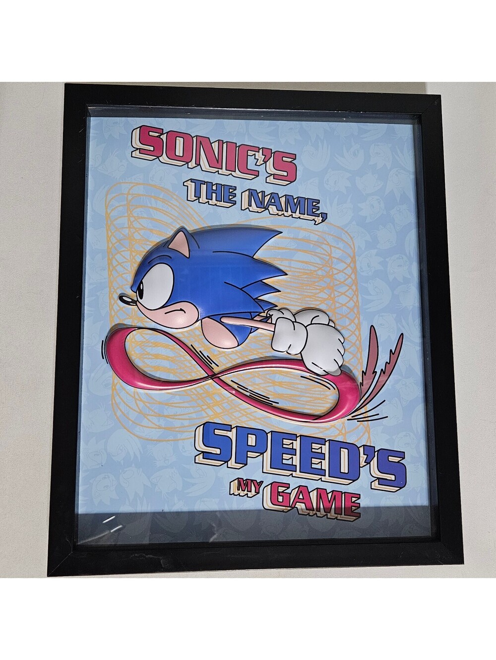 Sonic the Hedgehog Tin Relief Blue Black Frame Speed Game Wall Art Decor